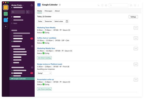 Slack and Google Calendar Organization