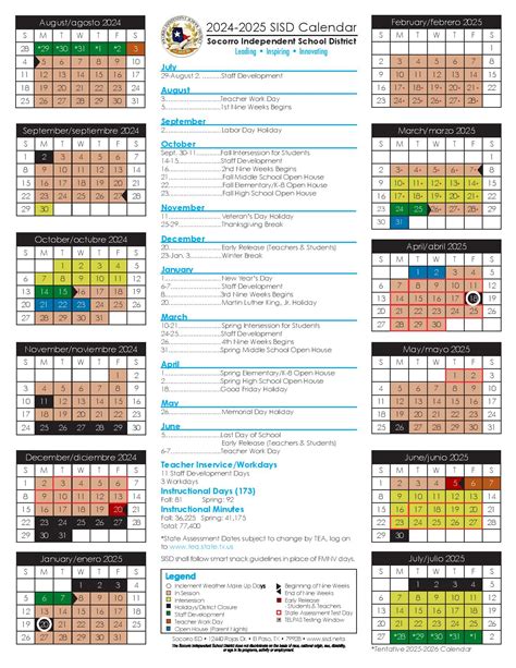 Socorro District School Calendar