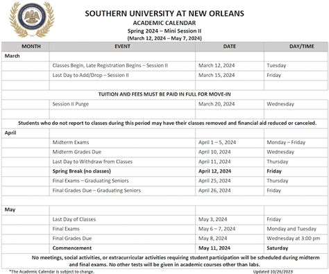 Southern University Calendar Image 2