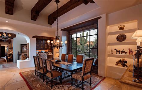 Terracotta-colored walls and decor create a southwestern-inspired dining room