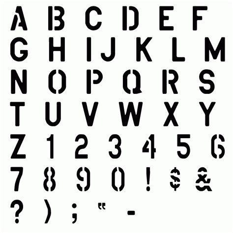 Stencil letters in various fonts and sizes