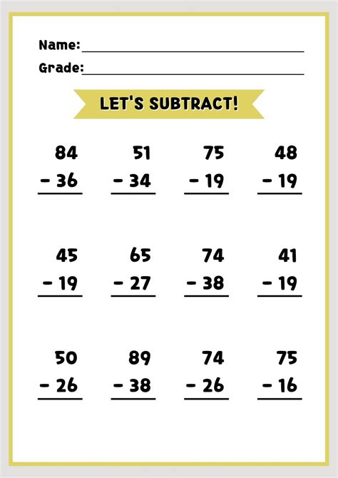 Subtraction Math Worksheet