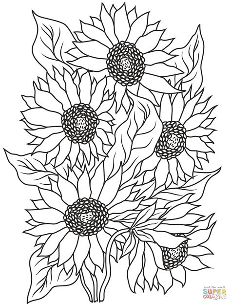 Sunflower flower coloring pages printable for relaxation