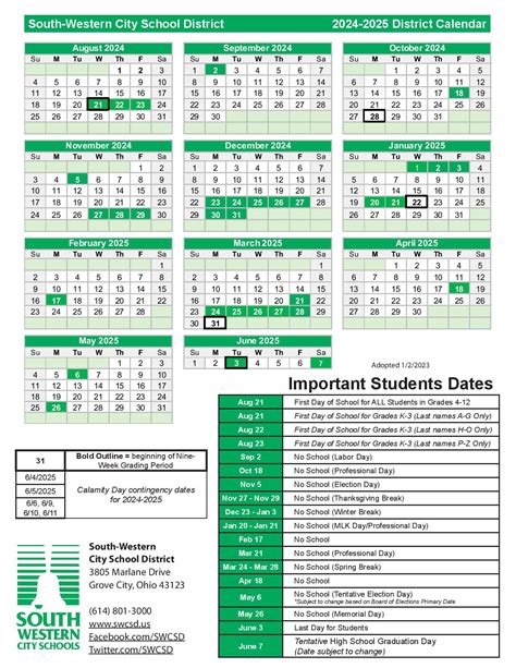 SWCSD Calendar Overview