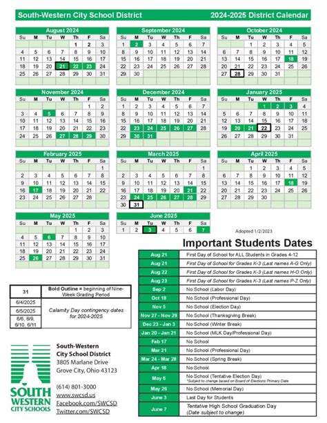 SWCSD Calendar Dates and Events