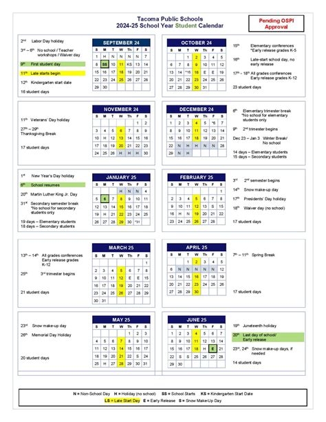 Tacoma Schools Calendar Image 1