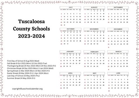 TCSS School Calendar Details