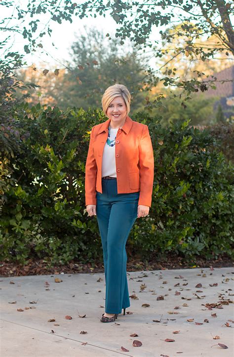 teal and orange outfit