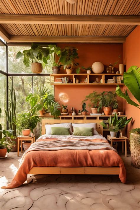 Terracotta-inspired bedroom with natural textiles