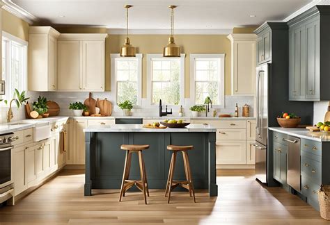 A timeless color palette for a kitchen with a combination of warm and cool colors