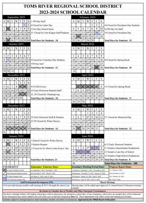 Toms River Schools Calendar Important Dates