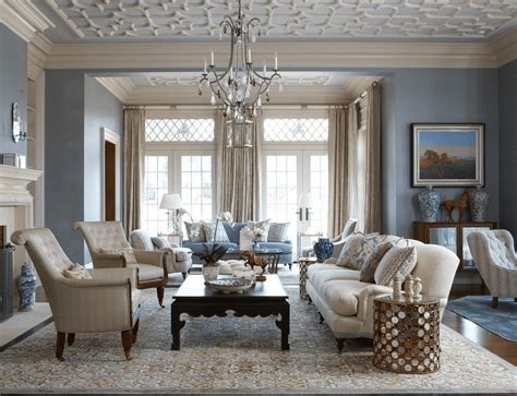 Traditional living room with off-white and gold ornate details