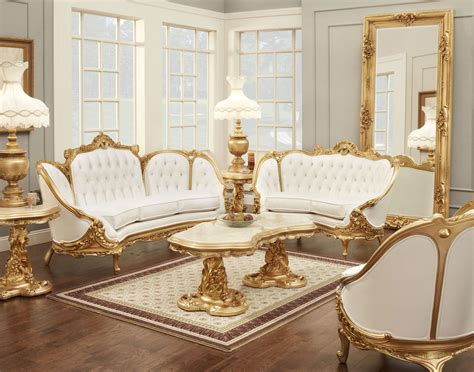 Traditional off-white and gold furniture with ornate details