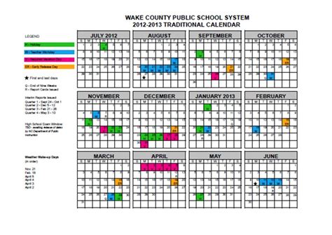 Traditional School Calendar