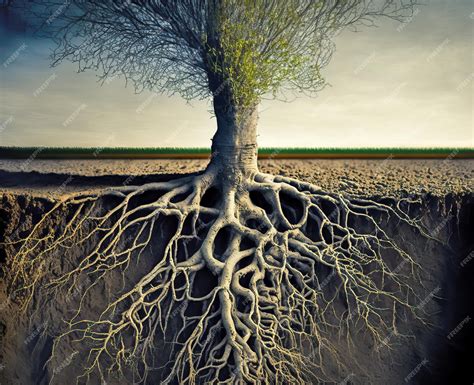 A close-up of a tree's roots