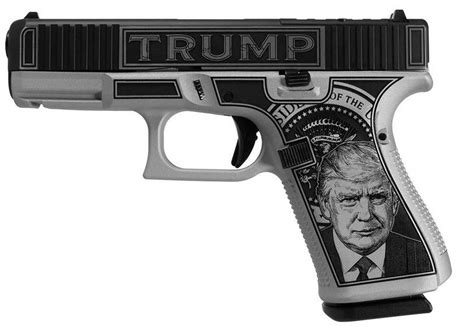 Donald Trump holding a Glock pistol with an American flag