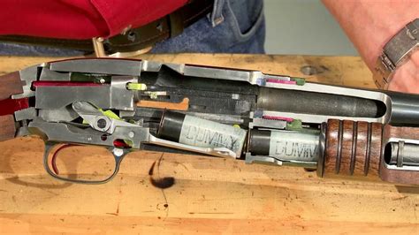 A diagram showing the internal mechanism of a tube-fed shotgun