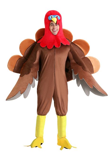 An adult wearing a turkey Viking costume