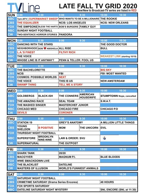 TV Calendar Guide for Different Genres