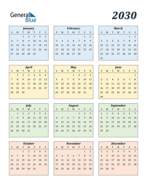 Types of 2030 Calendars