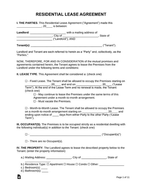 Types of Free Rental Agreements