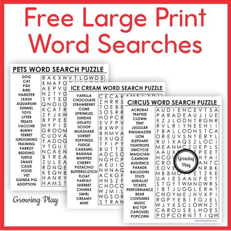 Types of Large Print Word Search Printables