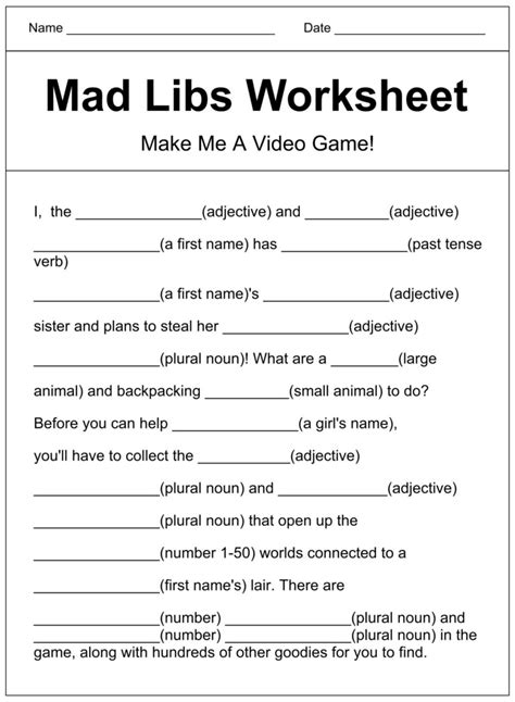 Types of Mad Libs Printables