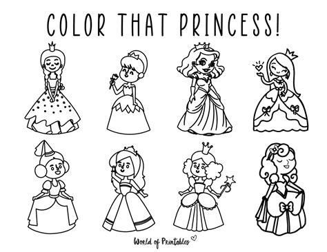 Types of Princess Printable Coloring Pages