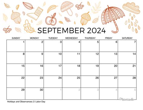 Types of September Calendar Printables