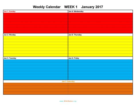 Types of weekly calendar printable templates