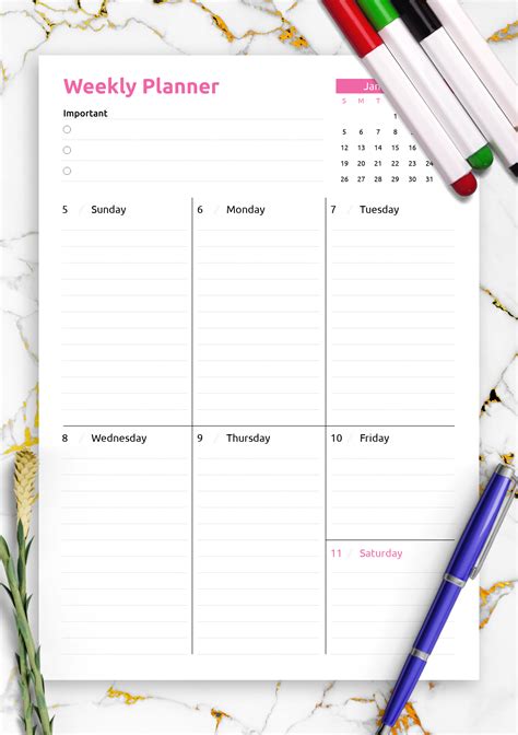 Types of weekly planner printables