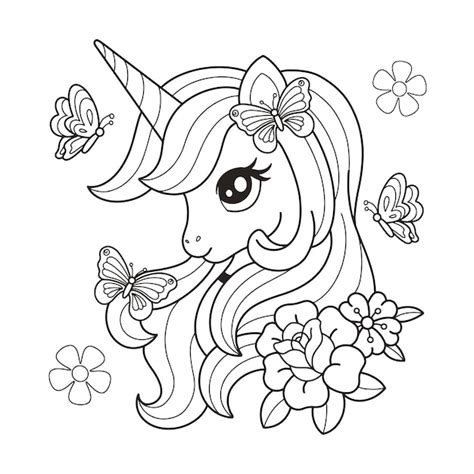 Unicorn Coloring Pages with Butterflies