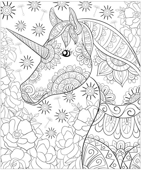 Unicorn coloring pages with designs