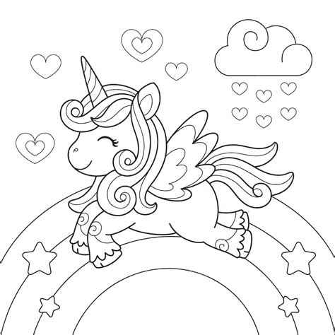 Unicorn Coloring Pages with Rainbows