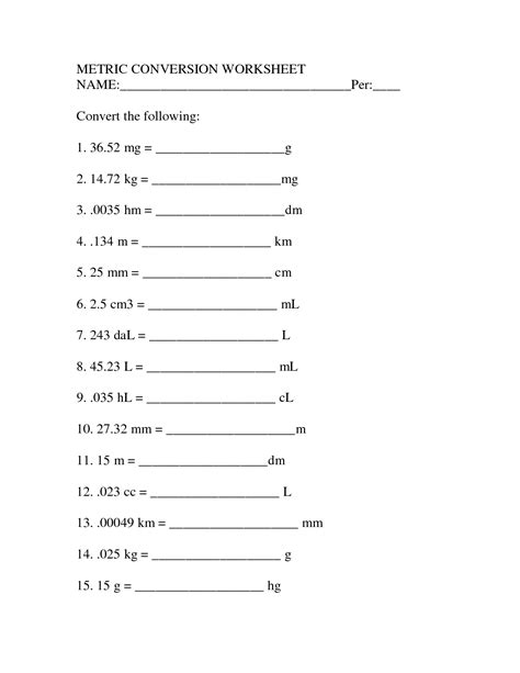 unit conversion exercises