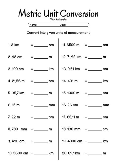 Unit Conversion Worksheets