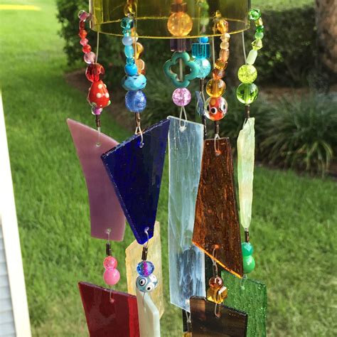 A wind chime made from upcycled glass