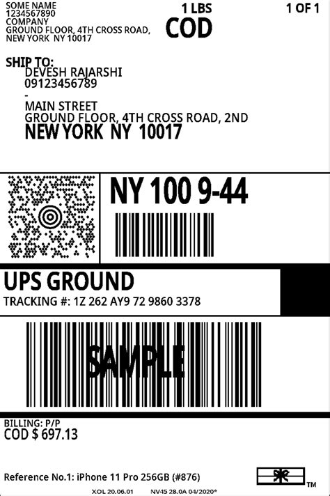 Description of UPS Label Templates for Domestic Shipping