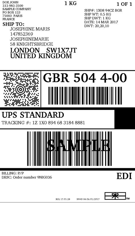 Description of UPS Label Templates for Ground Shipping