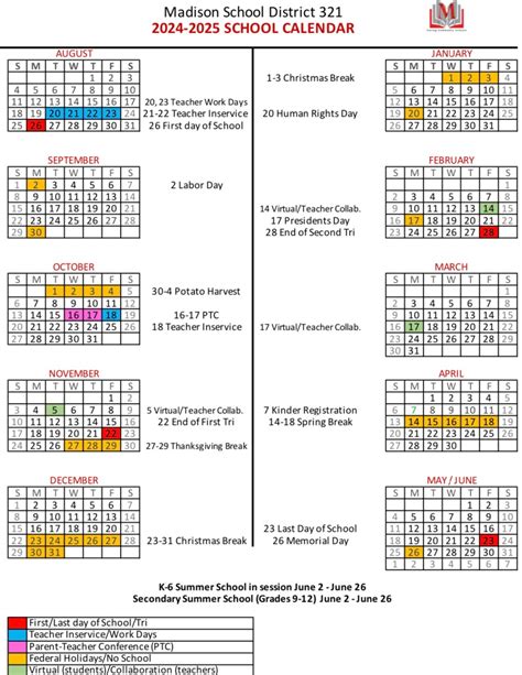 Using the Madison City Schools Calendar to Plan Ahead