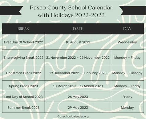 Using the Pasco County Schools Calendar Effectively