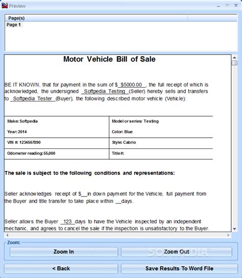 Vehicle Bill of Sale Template Microsoft Word