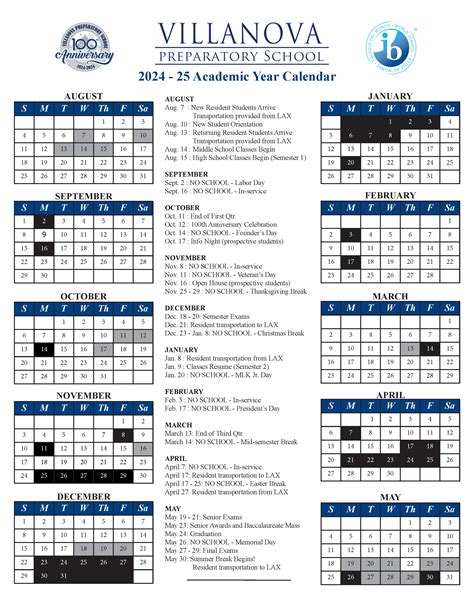 Villanova Calendar Settings