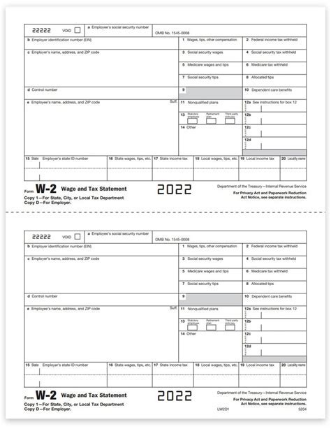 W2 form printable template