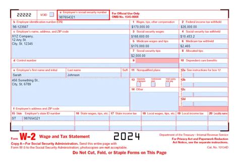 W2 form printable template examples