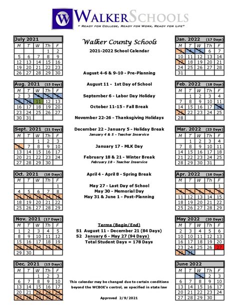 Walker County Schools Calendar Image 2