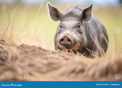 Warthog burrowing into the ground