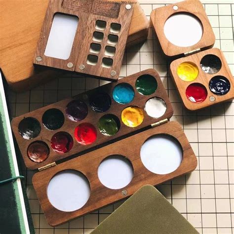 Watercolor Palette with wooden construction