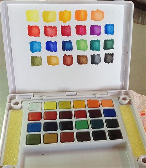 Watercolour paint palette with bright colours