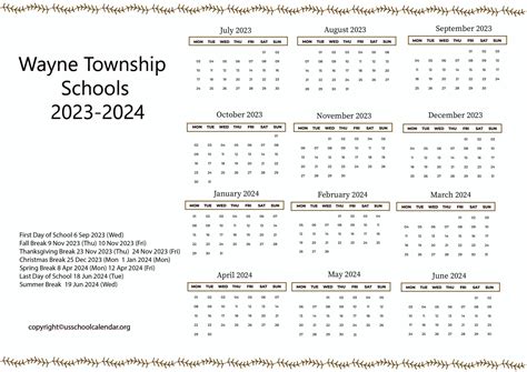 Wayne Township School Calendar